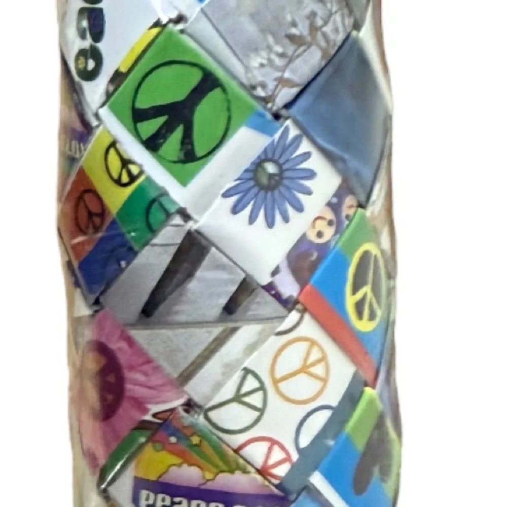 Nahui Ollin Zipper Pouch Clutch‎ Peace & Love Motifs Handmade Recycled Materials